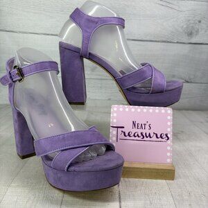 Lemon Drop By Priviledged ZANGA Lavender Platform Wide Block Heels Sandals Sz 9